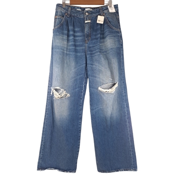 Free People CLOSED Nolin Relaxed Fit Distressed Blue Jeans Wide-Leg Italy Sz 31 - Picture 6 of 16